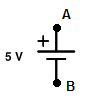 Representation of a 5 V DC voltage source.