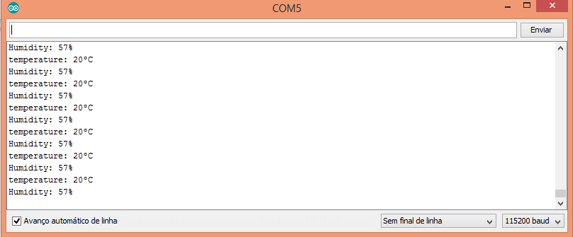 DHT11 readings printed to the Arduino IDE Serial monitor.