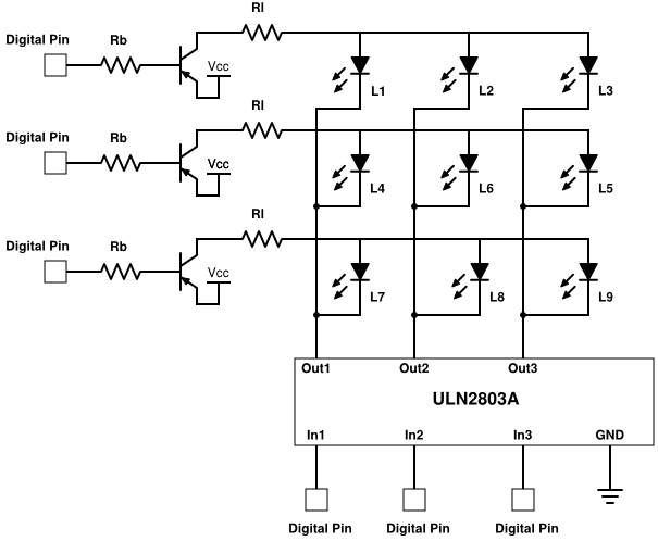 Final 3x3 LED matrix configuration.