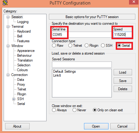 Putty connect to ESP32