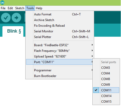 FireBeetle ESP32 COM port