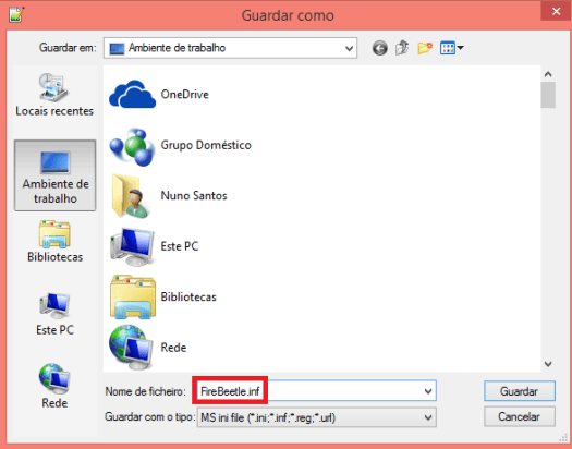 FireBeetle ESP32 inf file