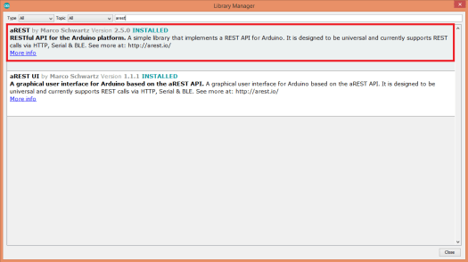 ESP32 Arduino install aREST.png