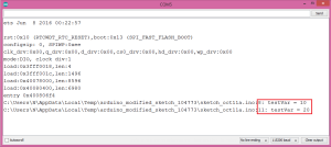 Output of the program that traces a variable using the ArduinoTrace library DUMP macro