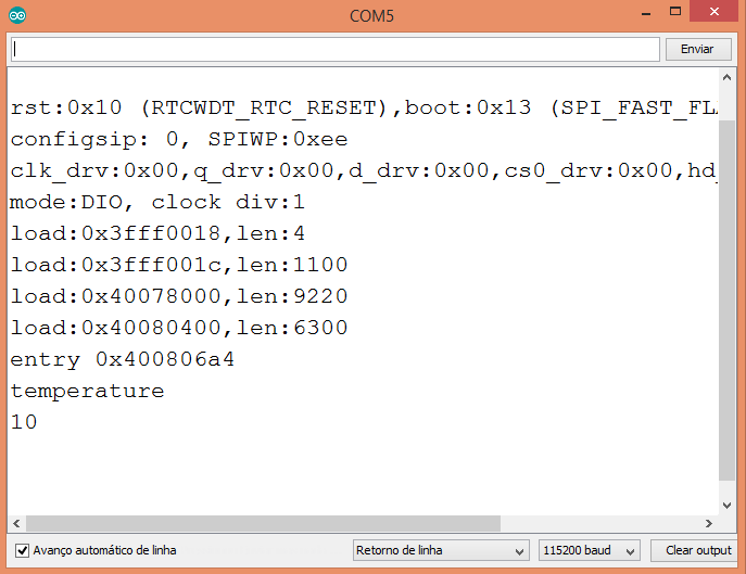 Output of the program on the Arduino IDE serial monitor