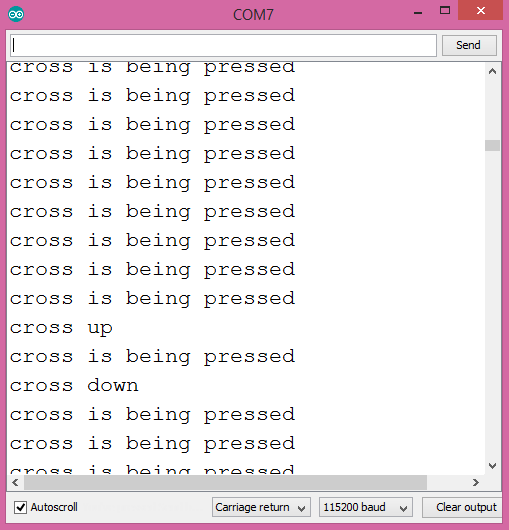 Output of the program when the cross button is pressed.