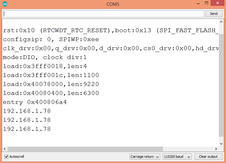 Output of the program, showing the same result for the three methods of obtaining the IP address.