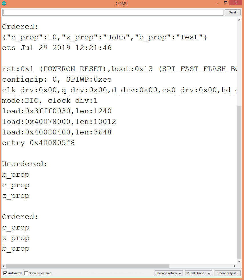 Iterating through the keys of the unordered and ordered JSON object.