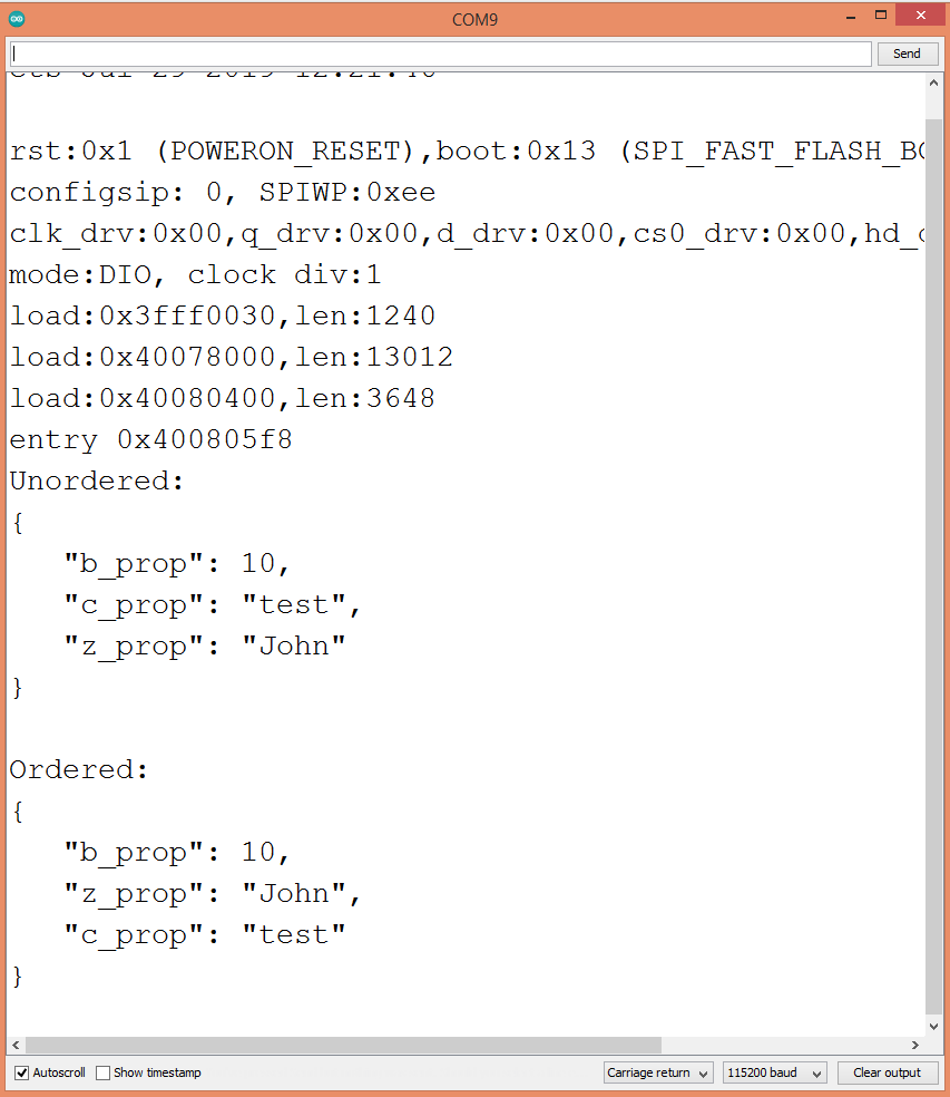 Output of the program, showing the serialized strings after an initial parse.