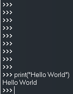 Output of the "Hello World" program.