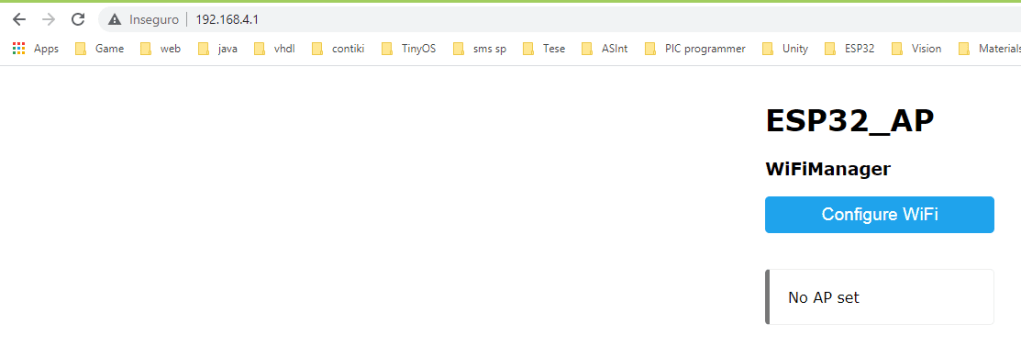 Index page menu only with the WiFi Configuration menu item.