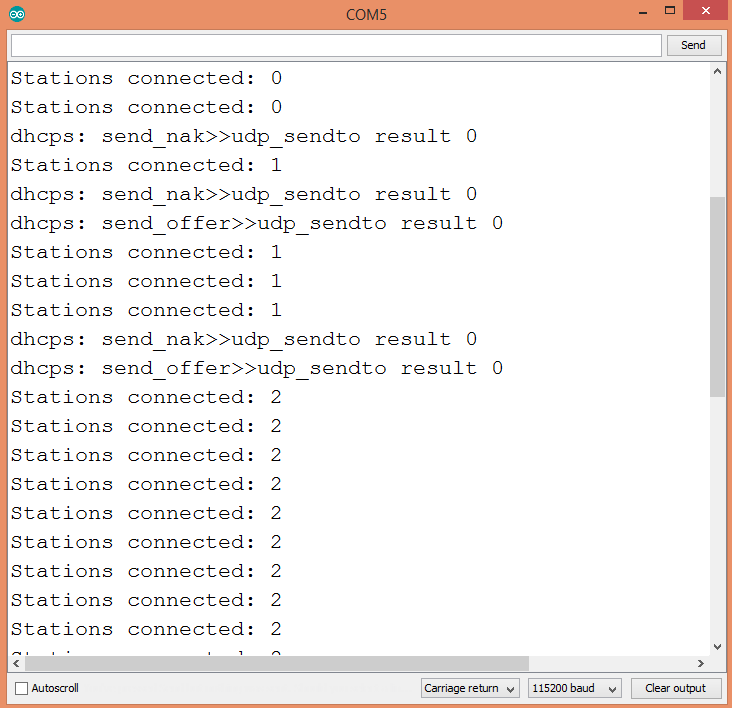 Output of the program, showing the number of stations connected.