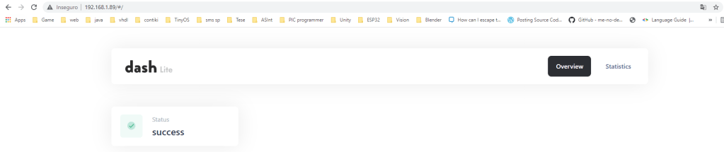 ESP32 real-time dashboard with status card being rendered.