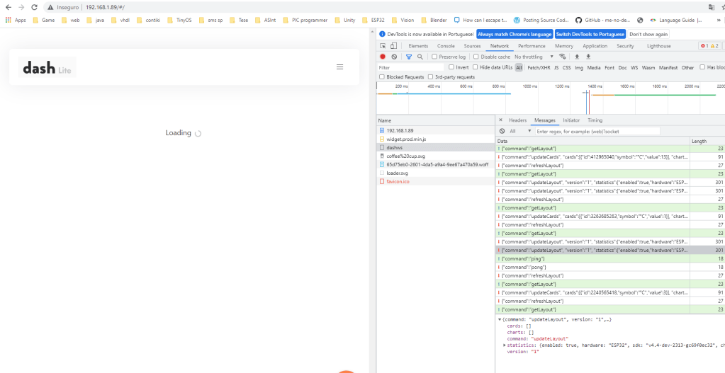 Websocket messages, on Google Chrome Network tab.