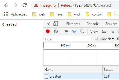 Sending a HTTPS request to a ESP32 route which is returning a 201 code.