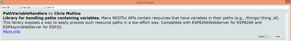 Installing the library from the Arduino IDE libraries manager.