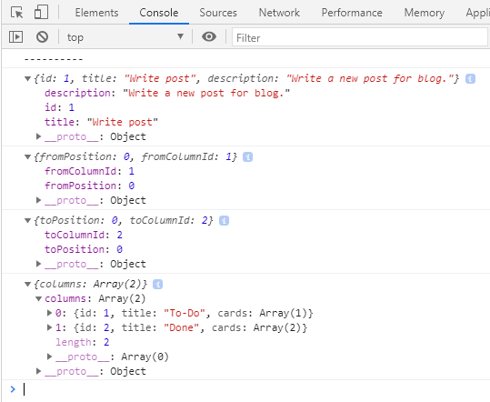 Output of the card position change callback.
