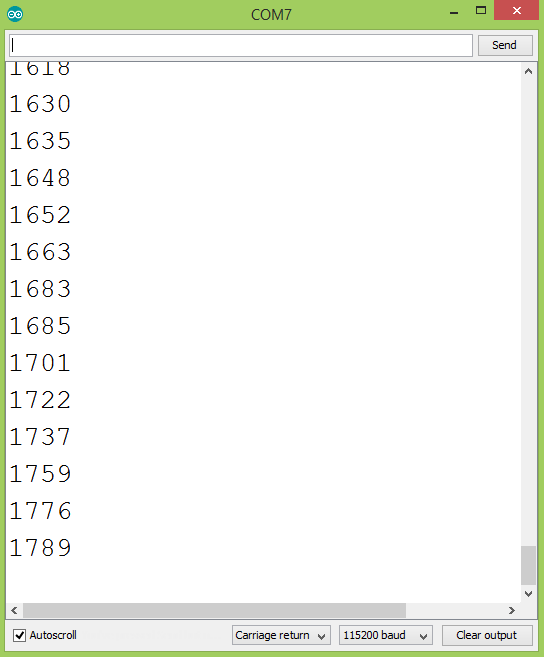 Output of the program in the Arduino IDE serial monitor.